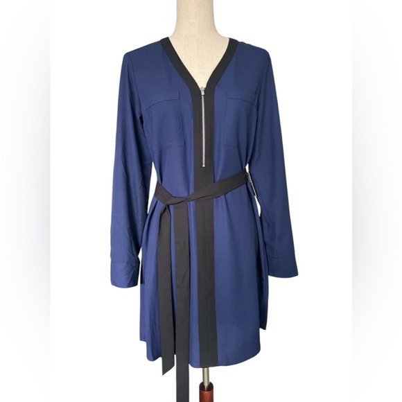 Express Dresses & Skirts - Blue EXPRESS Roll Up Sleeve Dress With Black Trim & Ribbon Belt ~ Size S #003